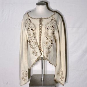 Mac & Jac Ivory Wool Cardigan With Gold  Decorations And Trim L